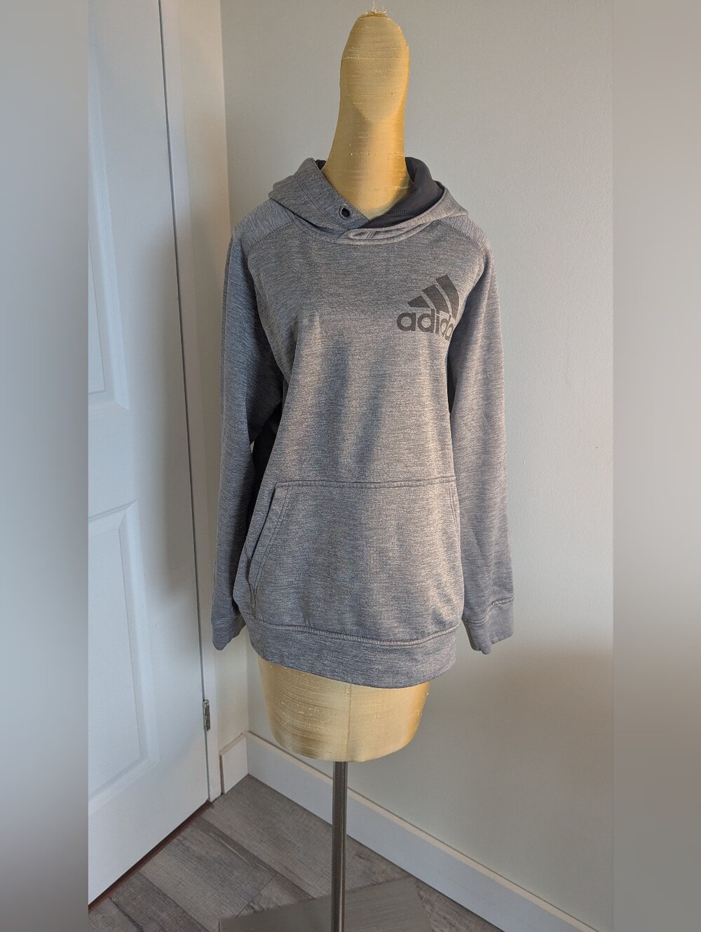 Adidas Climawarm Heather Grey Athletic Pullover Hoodie Size M